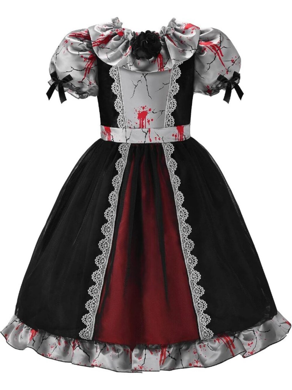 Creepy Doll Costume for Girls - Broken Halloween Outfit, Black & Grey, Kids' Fun